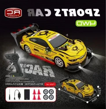 HKM-023507 High-Speed 1:20 Remote Control Drift Racing Car with 4WD, LED Lights, and Replaceable Tires