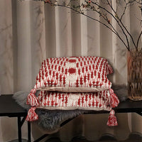 HKM-023571 Cotton Tassel Pillow Cover in Red - Modern Nordic Style Cushion