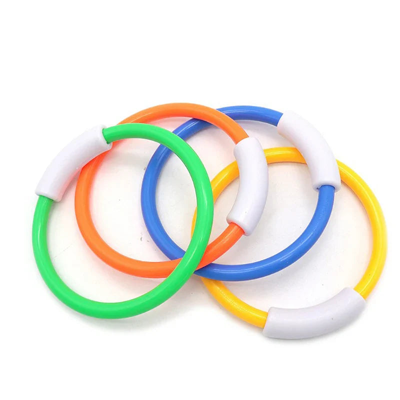 HKM-023763 Colorful Plastic Dive Training Rings for Kids - 4 Pieces Swimming Pool Toy