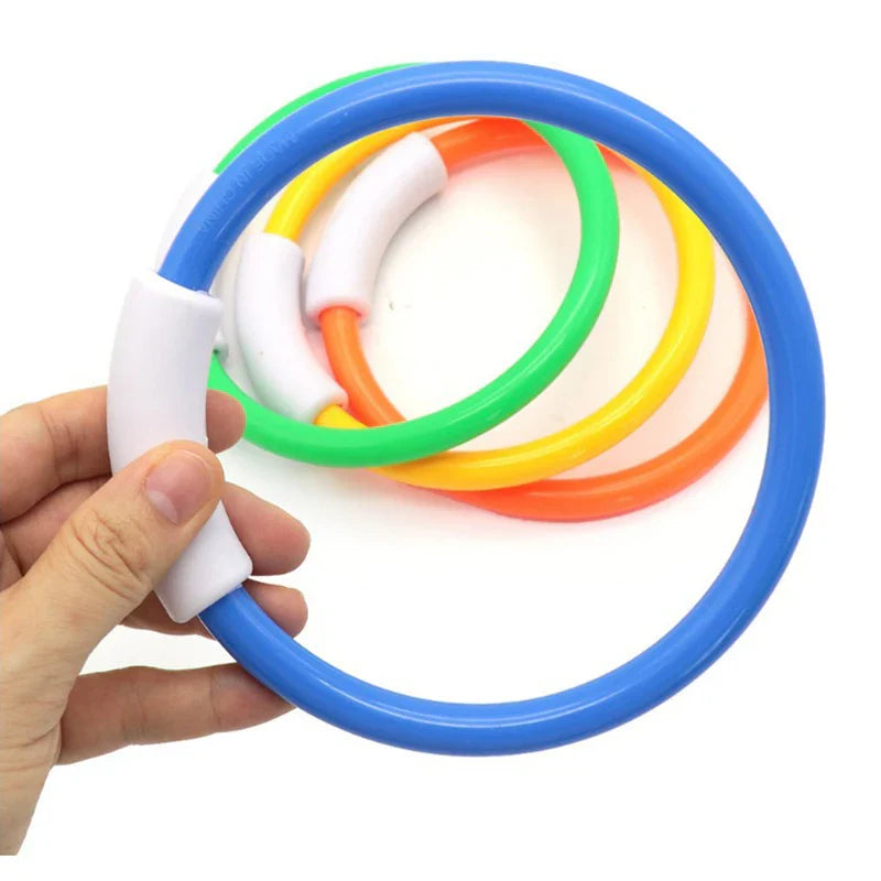 HKM-023763 Colorful Plastic Dive Training Rings for Kids - 4 Pieces Swimming Pool Toy