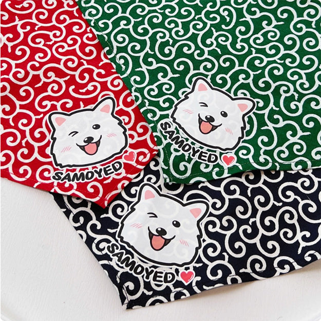 HKM-023763 Tang Grass Pattern Triangle Pet Scarf for Dogs - Available in Red, Green, and Blue, Perfect for All Seasons