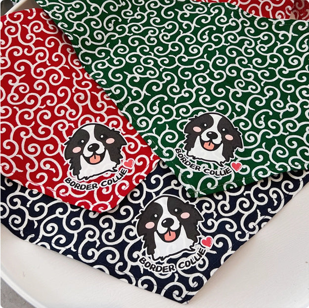 HKM-023763 Tang Grass Pattern Triangle Pet Scarf for Dogs - Available in Red, Green, and Blue, Perfect for All Seasons