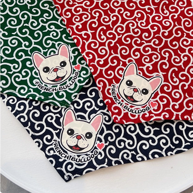 HKM-023763 Tang Grass Pattern Triangle Pet Scarf for Dogs - Available in Red, Green, and Blue, Perfect for All Seasons