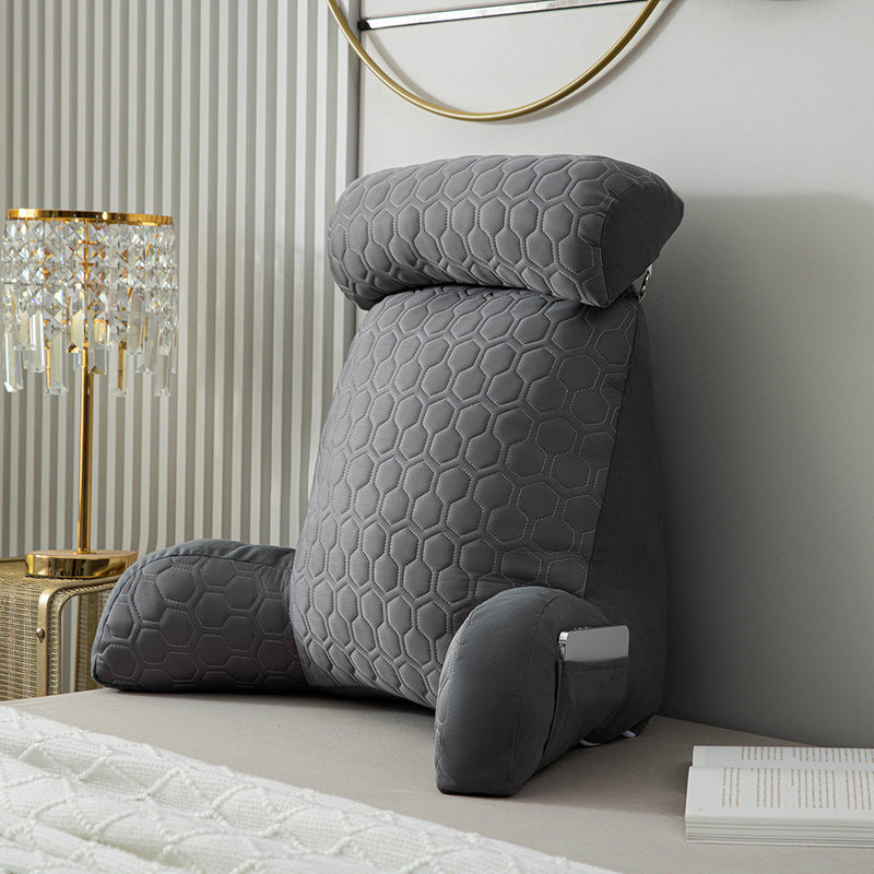 HKM-023955 Cool Silk Armrest Cushion with Lumbar Support - Comfortable Solid Color Pillows in Pink, Gray, Dark Blue, Green-Blue, and Purple