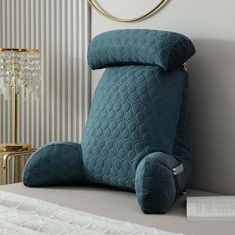 HKM-023955 Cool Silk Armrest Cushion with Lumbar Support - Comfortable Solid Color Pillows in Pink, Gray, Dark Blue, Green-Blue, and Purple