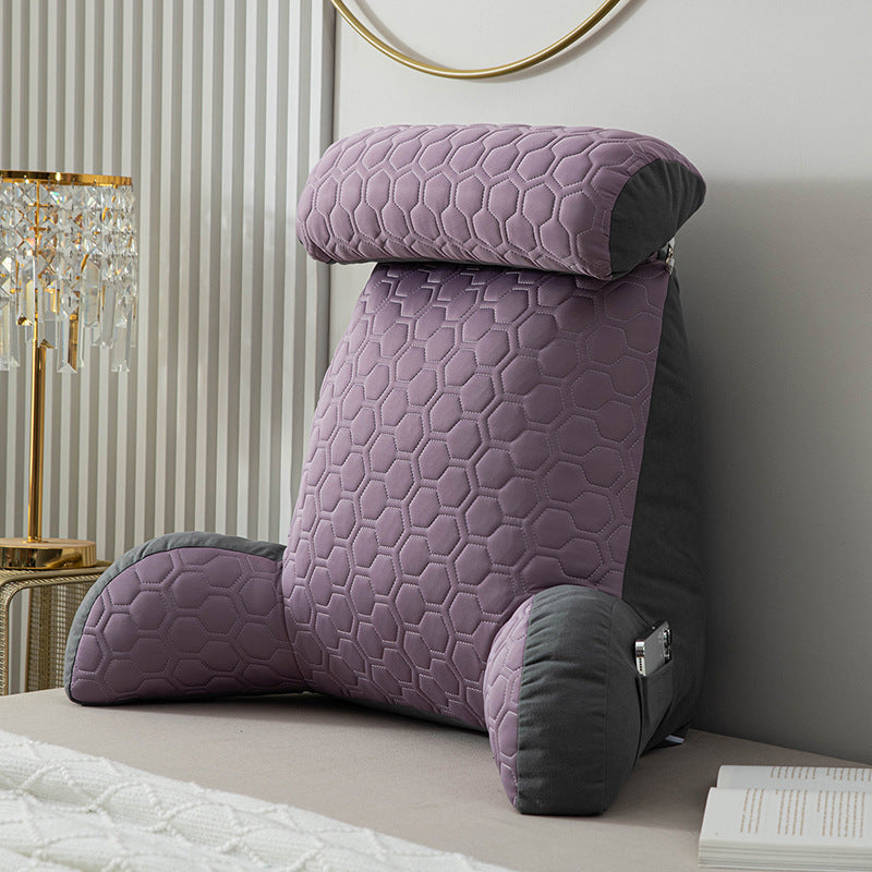 HKM-023955 Cool Silk Armrest Cushion with Lumbar Support - Comfortable Solid Color Pillows in Pink, Gray, Dark Blue, Green-Blue, and Purple