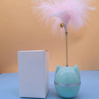 HKM-023955 Interactive Cat Feather Toy with Plastic Tumbler Design, 7x9cm, Available in Blue and Pink