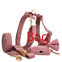 HKM-024019 Corduroy Pet Collar and Leash Set with Bow and Vest for Dogs