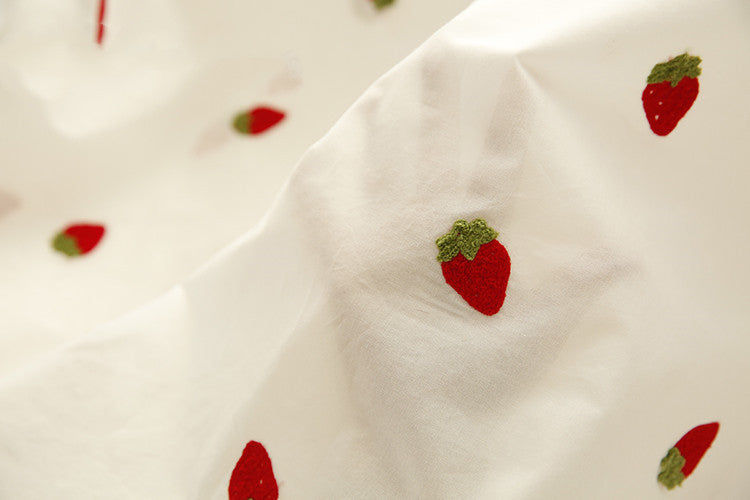 KTX-024211 Blue Flower Embroidered Pure Cotton Fabric for Clothing and Home Décor - 150cm x 0.5M