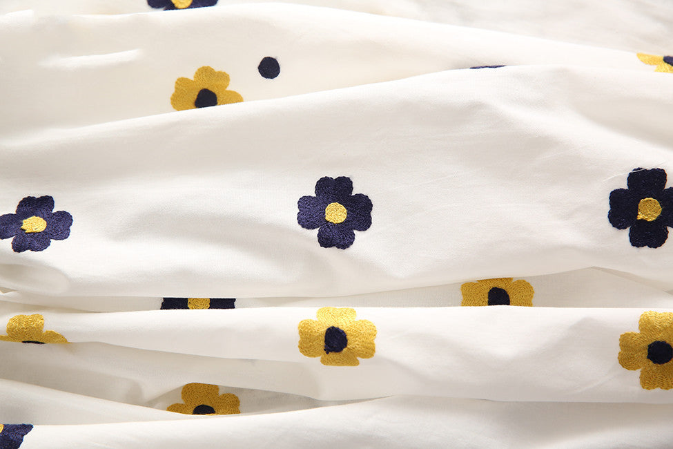 KTX-024211 Blue Flower Embroidered Pure Cotton Fabric for Clothing and Home Décor - 150cm x 0.5M