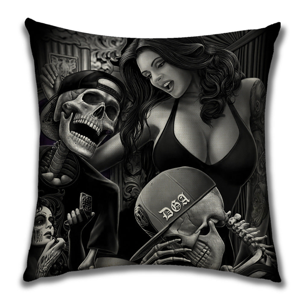 HKM-024211 Plush Decorative Pillow Cushion - People Pattern, 45x45cm for Home and Outdoor Spaces