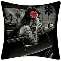HKM-024211 Plush Decorative Pillow Cushion - People Pattern, 45x45cm for Home and Outdoor Spaces