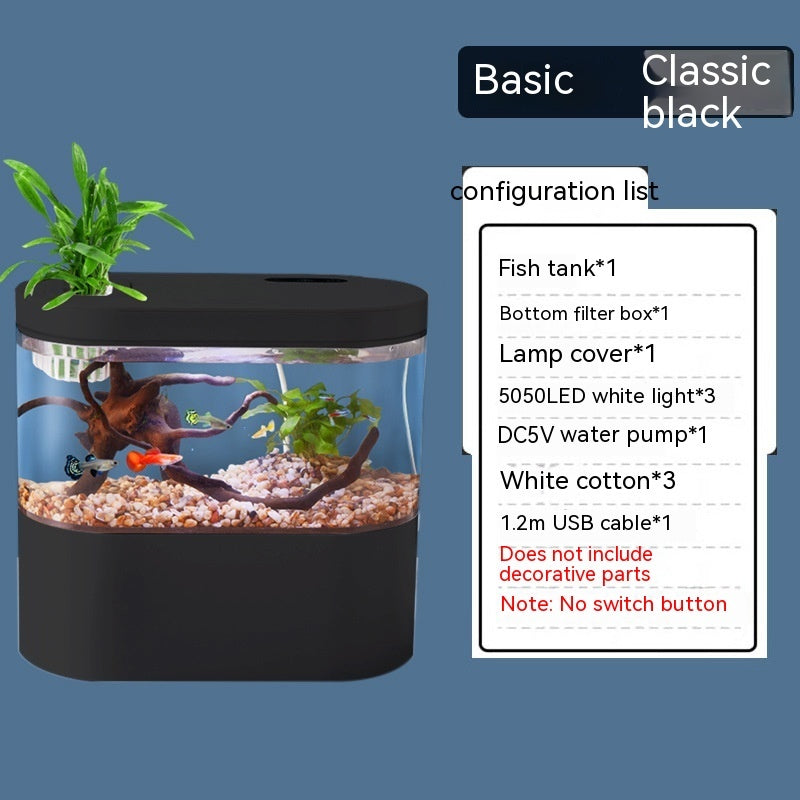 HKM-024339 Mini Desktop Self-Circulation Aquarium with LED Lights and Water Pump