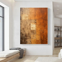 HKM-024595 Handmade Orange Wabi-Sabi Brown Abstract Oil Painting on Canvas for Living Room Home Decor