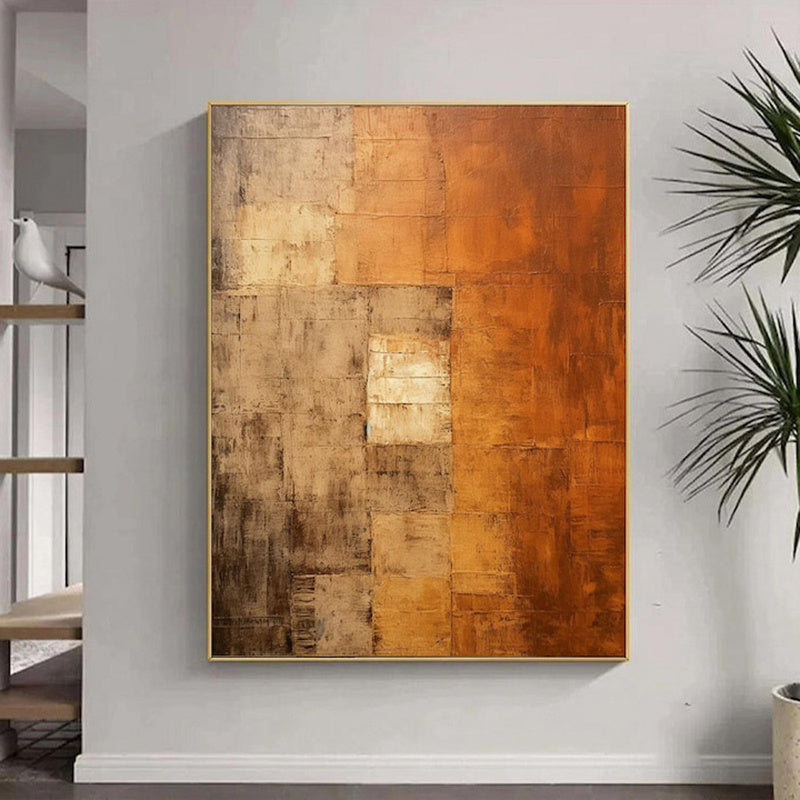 HKM-024595 Handmade Orange Wabi-Sabi Brown Abstract Oil Painting on Canvas for Living Room Home Decor