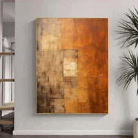 HKM-024595 Handmade Orange Wabi-Sabi Brown Abstract Oil Painting on Canvas for Living Room Home Decor