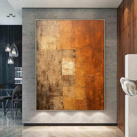 HKM-024595 Handmade Orange Wabi-Sabi Brown Abstract Oil Painting on Canvas for Living Room Home Decor