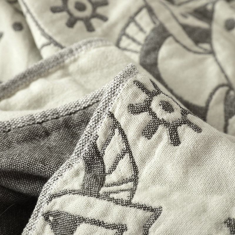 HKM-024659 Beige and Gray Cotton Bedspread - 150x200cm, 200x230cm Options