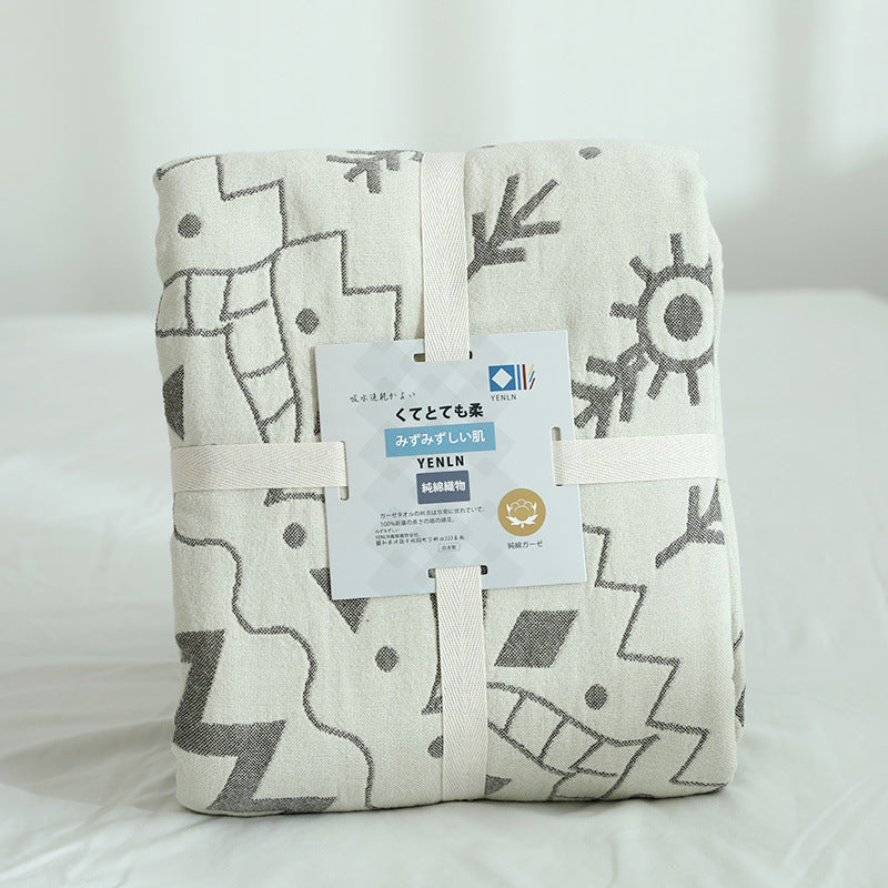 HKM-024659 Beige and Gray Cotton Bedspread - 150x200cm, 200x230cm Options