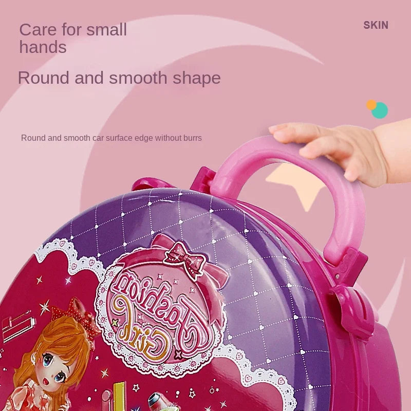 HKM-024659 Children's Makeup Play Set with Eye Shadow, Lipstick, and Brush - Princess Toy Suitcase for Ages 2 and Up