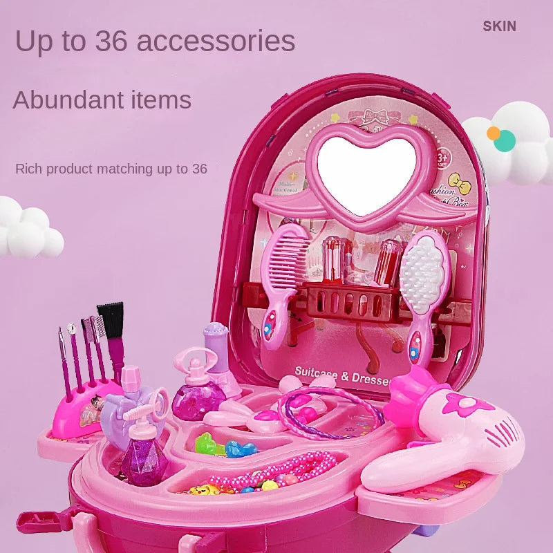 HKM-024659 Children's Makeup Play Set with Eye Shadow, Lipstick, and Brush - Princess Toy Suitcase for Ages 2 and Up