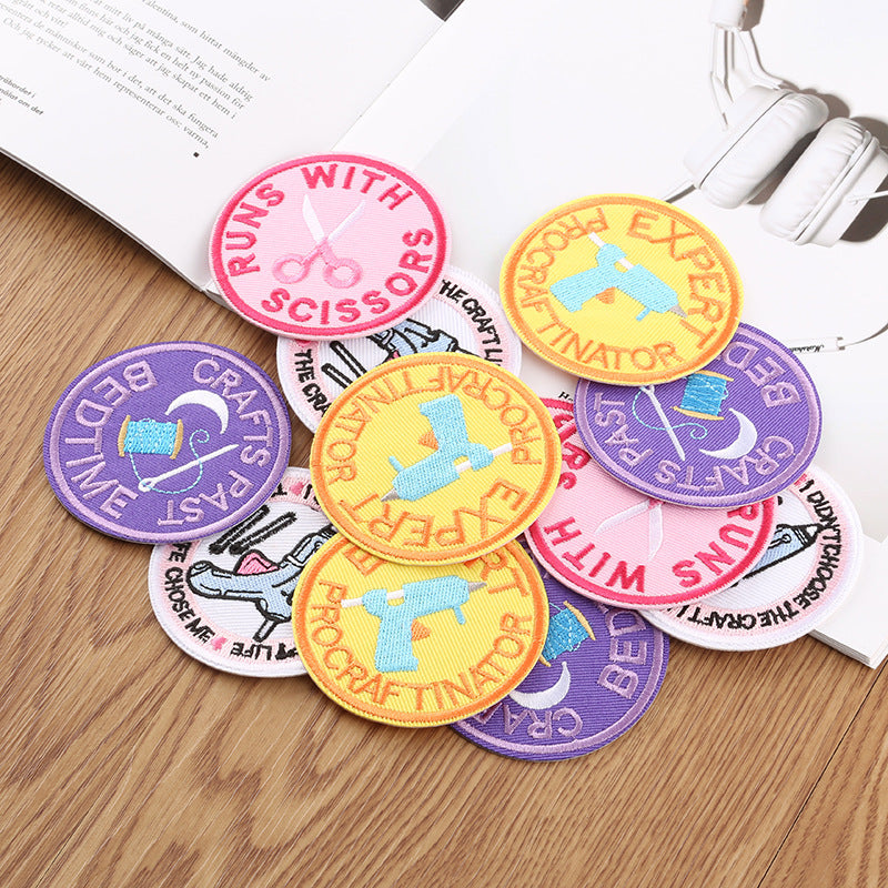 HKM-024659 Round Embroidery Patch Badge for Clothing, Shoes, Hats, and Accessories - 6.5cm Polyester Stickers