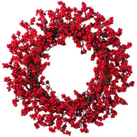 HKM-024787 Chinese Hawthorn Garland with Red Berries and Green Leaves - 45cm Handmade Wreath for Christmas Tree Decoration