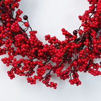 HKM-024787 Chinese Hawthorn Garland with Red Berries and Green Leaves - 45cm Handmade Wreath for Christmas Tree Decoration