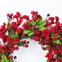 HKM-024787 Chinese Hawthorn Garland with Red Berries and Green Leaves - 45cm Handmade Wreath for Christmas Tree Decoration