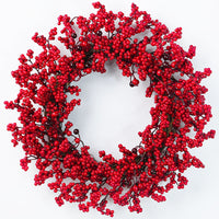 HKM-024787 Chinese Hawthorn Garland with Red Berries and Green Leaves - 45cm Handmade Wreath for Christmas Tree Decoration
