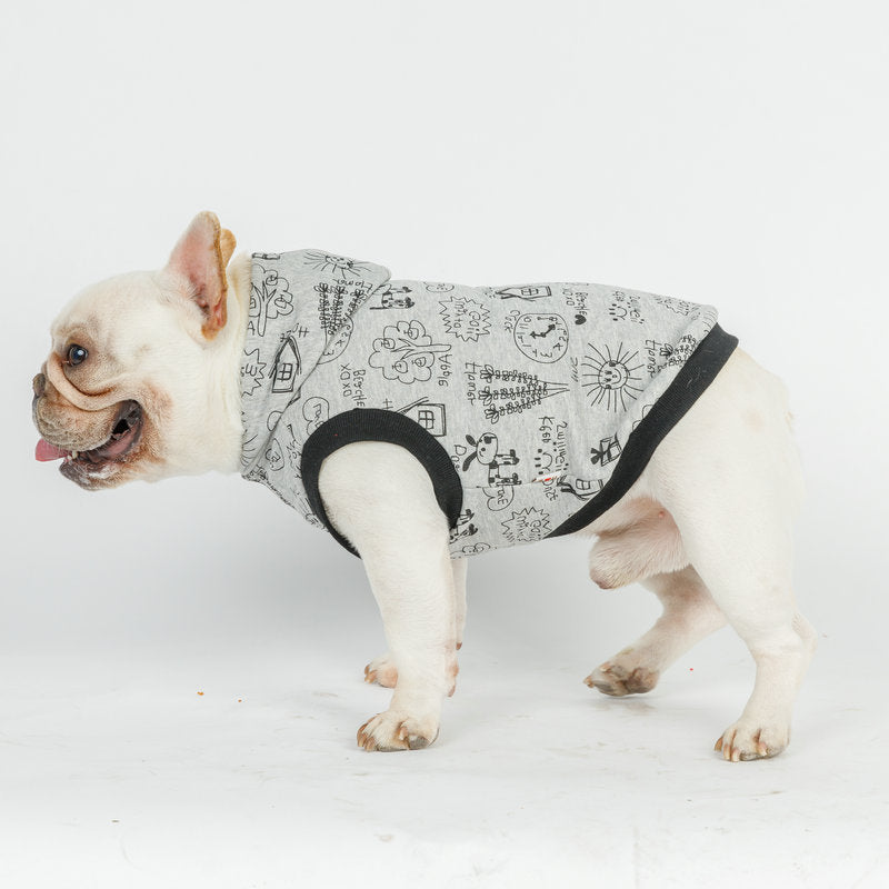 HKM-024915 Casual Cotton Cartoon Hooded Short-Sleeved Sweater Vest in Beige and Gray