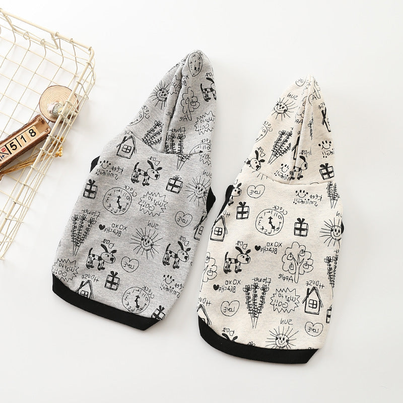 HKM-024915 Casual Cotton Cartoon Hooded Short-Sleeved Sweater Vest in Beige and Gray