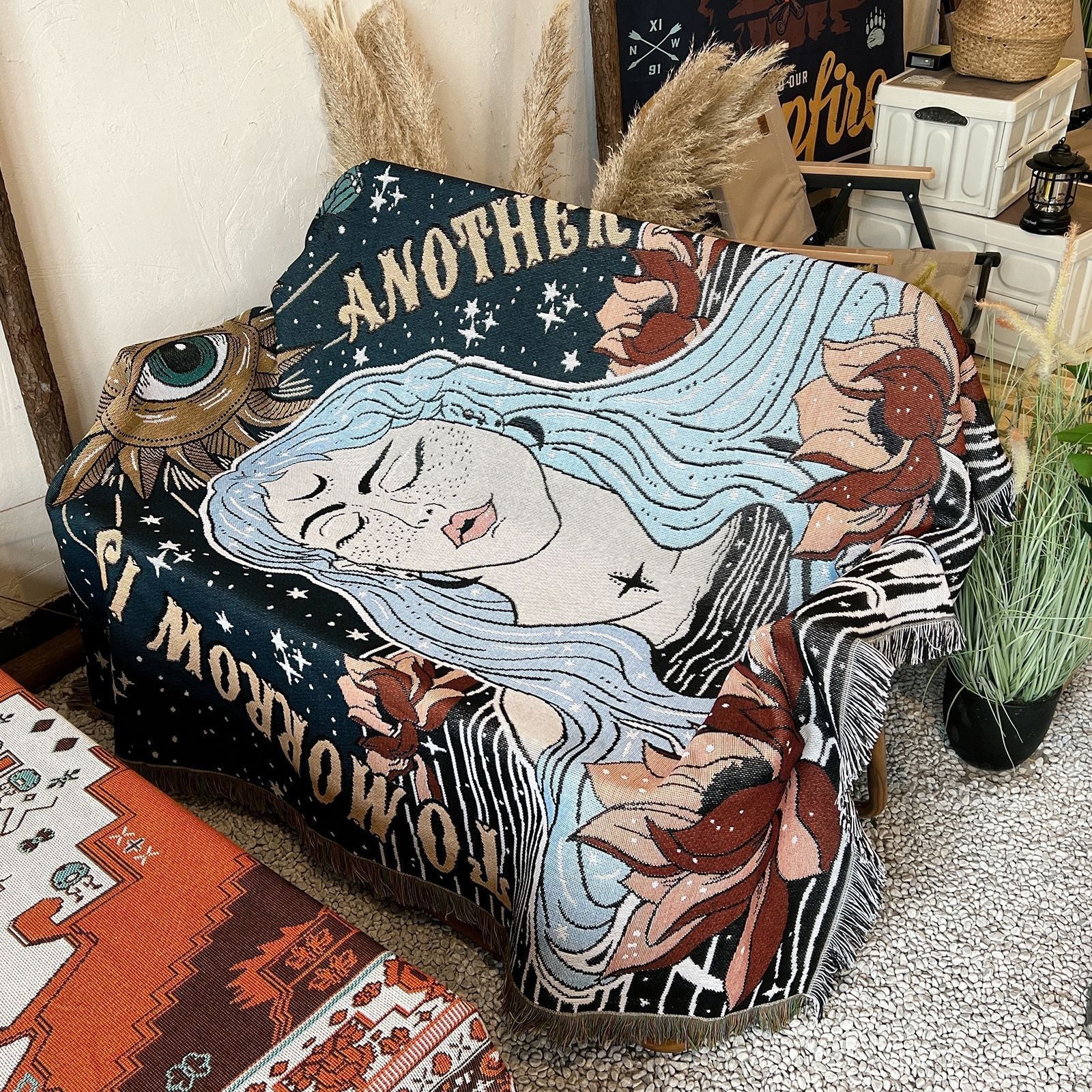 HKM-024979 Bohemian Cotton Camping Blanket, 130x160CM, All-Season Versatile Design