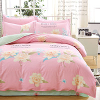 HKM-024979 Cotton Active Twill Bed Linen & Duvet Cover Set - Artistic Floral Designs, 4-Piece Collection