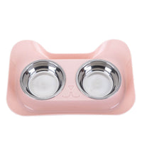 HKM-025171 Pet Feeding and Drinking Bowl with Stainless Steel Inner and PP Tray - Available in Pink, Blue, Green