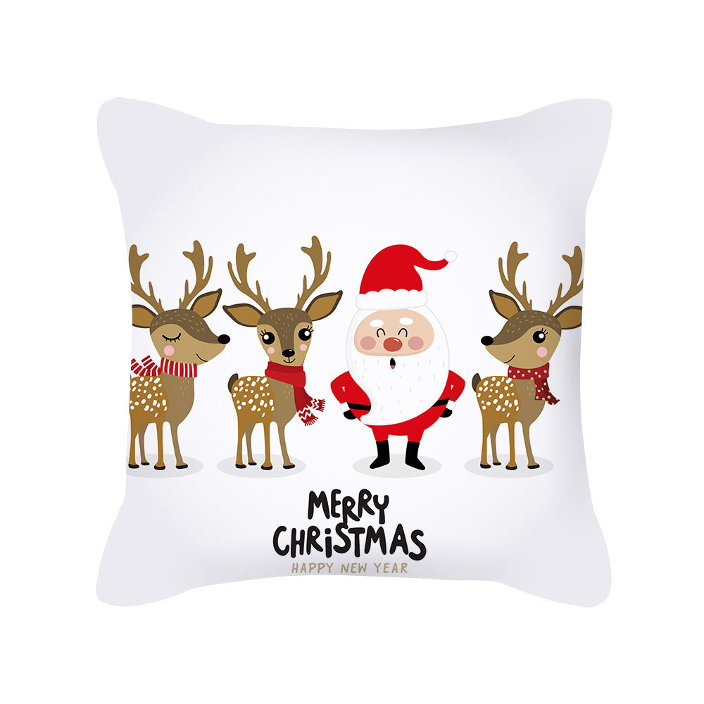 KTX-025491 Cartoon Christmas Pillowcase in Red - Soft Peach Skin Material, 45x45cm