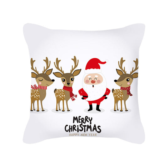KTX-025491 Cartoon Christmas Pillowcase in Red - Soft Peach Skin Material, 45x45cm