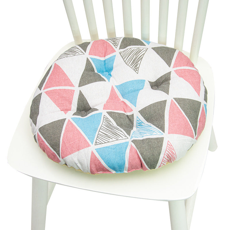 HKM-025619 Geometric Pattern Round Chair Cushion for Bay Windows, Cotton and Linen, 40x40 cm