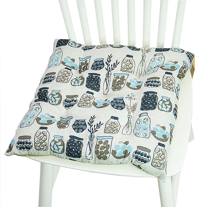 HKM-025619 Geometric Pattern Round Chair Cushion for Bay Windows, Cotton and Linen, 40x40 cm