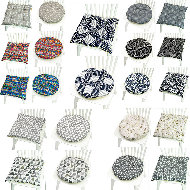 HKM-025619 Geometric Pattern Round Chair Cushion for Bay Windows, Cotton and Linen, 40x40 cm