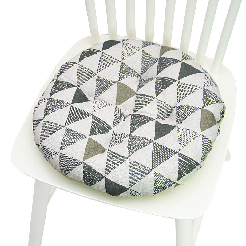 HKM-025619 Geometric Pattern Round Chair Cushion for Bay Windows, Cotton and Linen, 40x40 cm