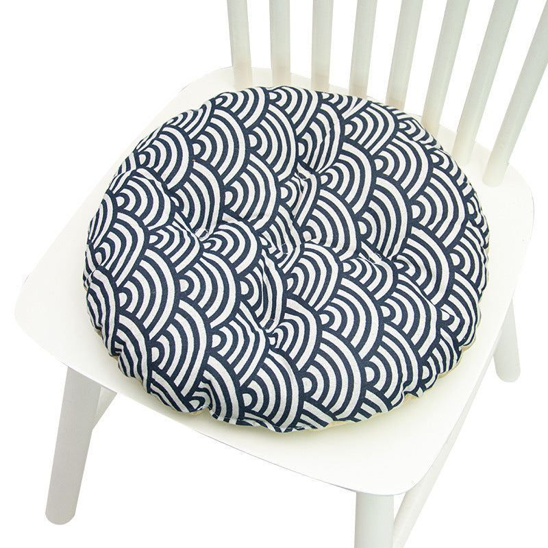HKM-025619 Geometric Pattern Round Chair Cushion for Bay Windows, Cotton and Linen, 40x40 cm