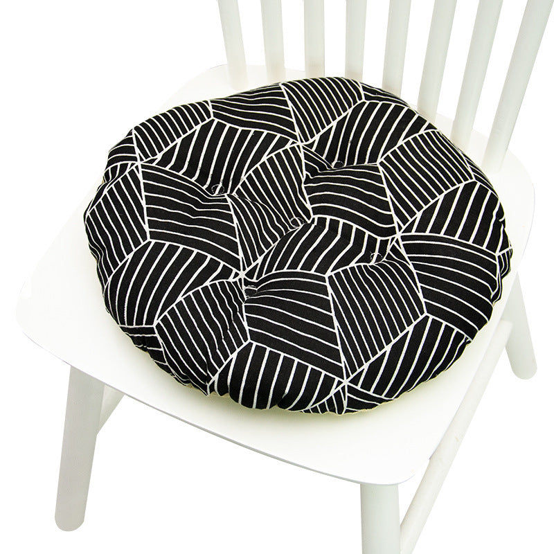 HKM-025619 Geometric Pattern Round Chair Cushion for Bay Windows, Cotton and Linen, 40x40 cm