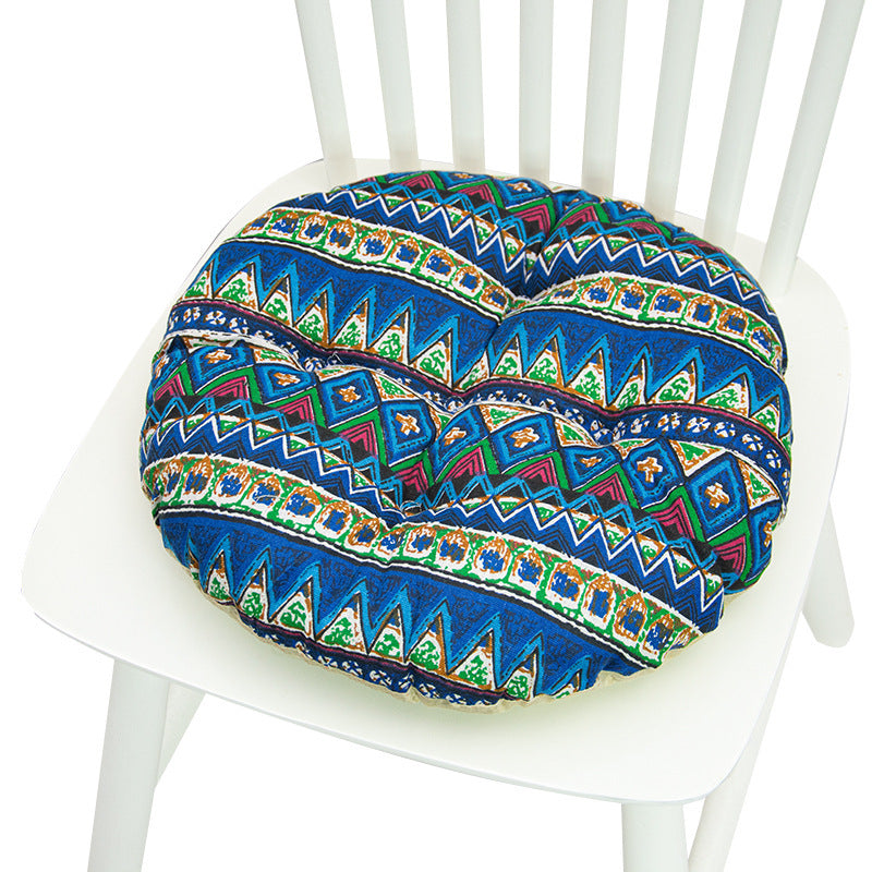 HKM-025619 Geometric Pattern Round Chair Cushion for Bay Windows, Cotton and Linen, 40x40 cm