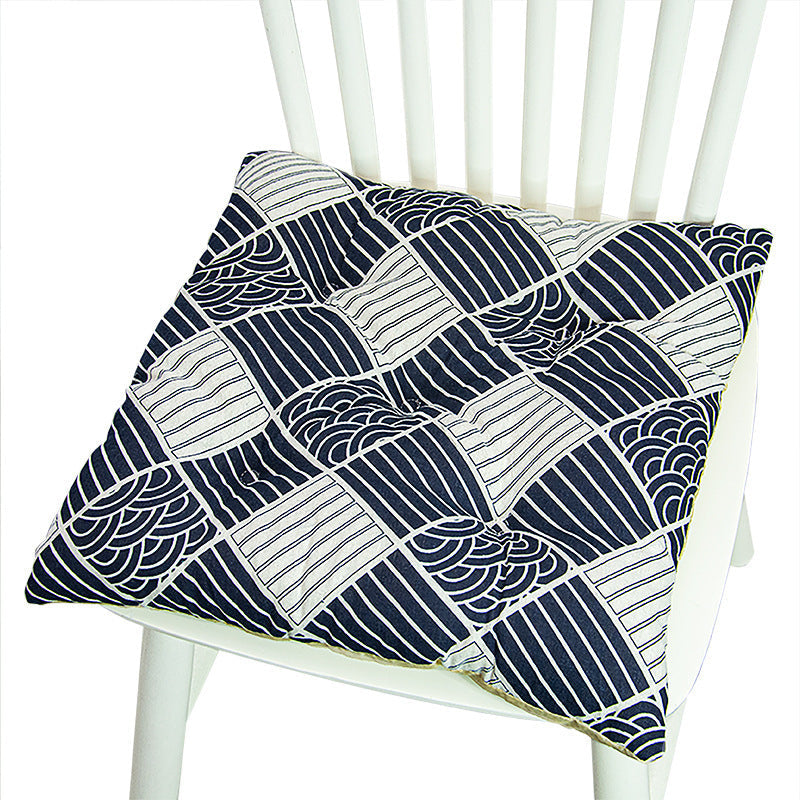 HKM-025619 Geometric Pattern Round Chair Cushion for Bay Windows, Cotton and Linen, 40x40 cm