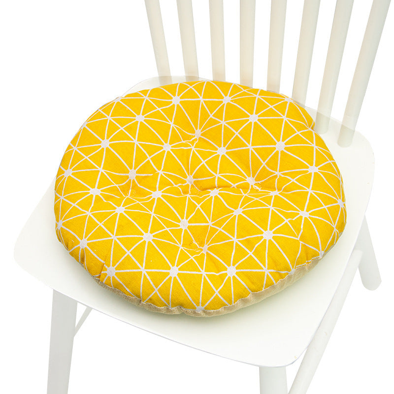 HKM-025619 Geometric Pattern Round Chair Cushion for Bay Windows, Cotton and Linen, 40x40 cm