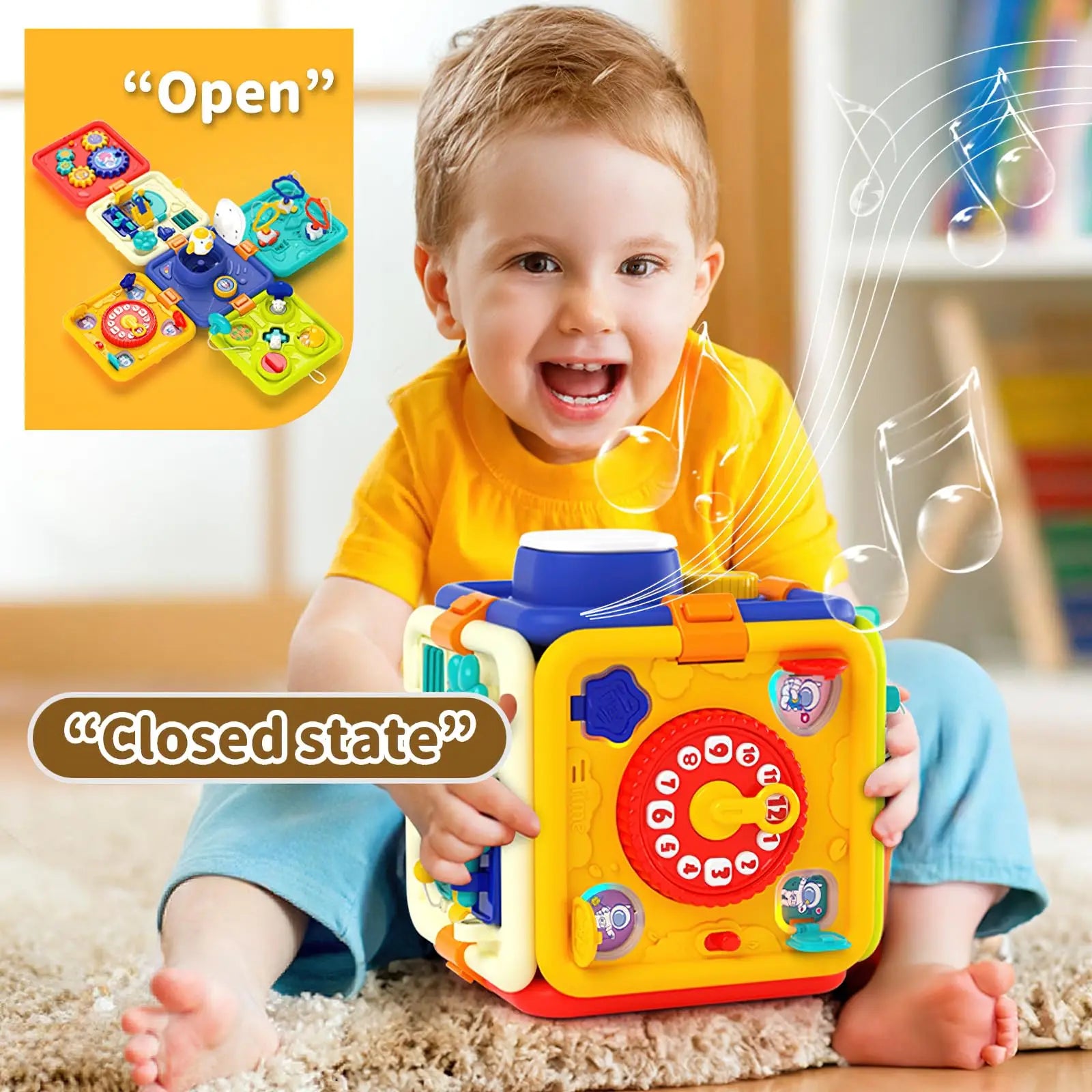 Multifunctional Montessori Sensory Learning Activity Cube for Kids - EPT 6 in 1 Educational Toy