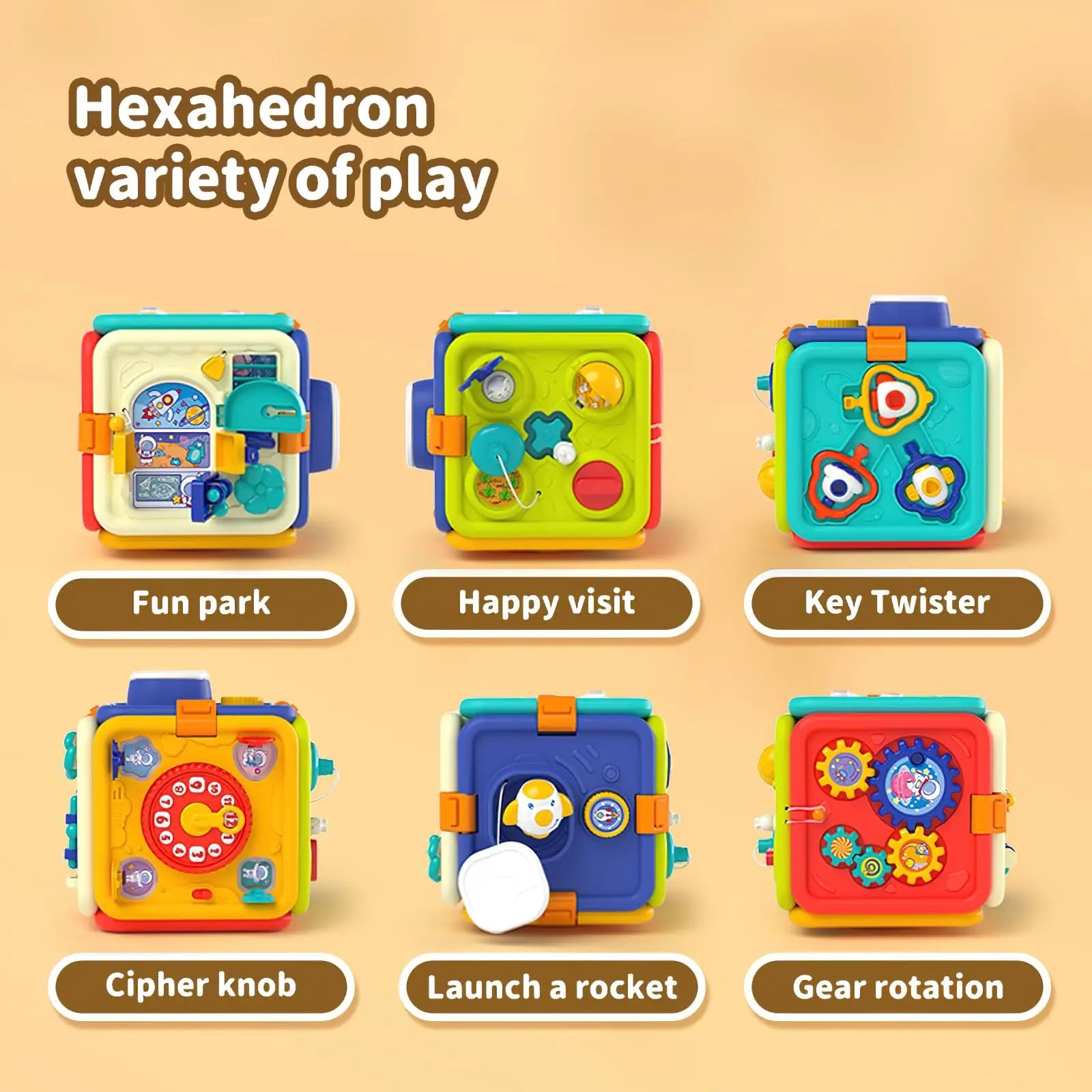 Multifunctional Montessori Sensory Learning Activity Cube for Kids - EPT 6 in 1 Educational Toy