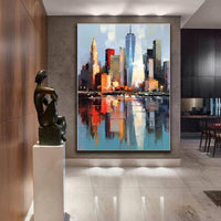 HKM-025747 Handmade Oil Painting on Canvas - Abstract New York Urban Architecture for Home Decor