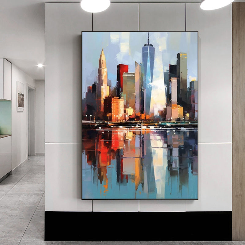 HKM-025747 Handmade Oil Painting on Canvas - Abstract New York Urban Architecture for Home Decor